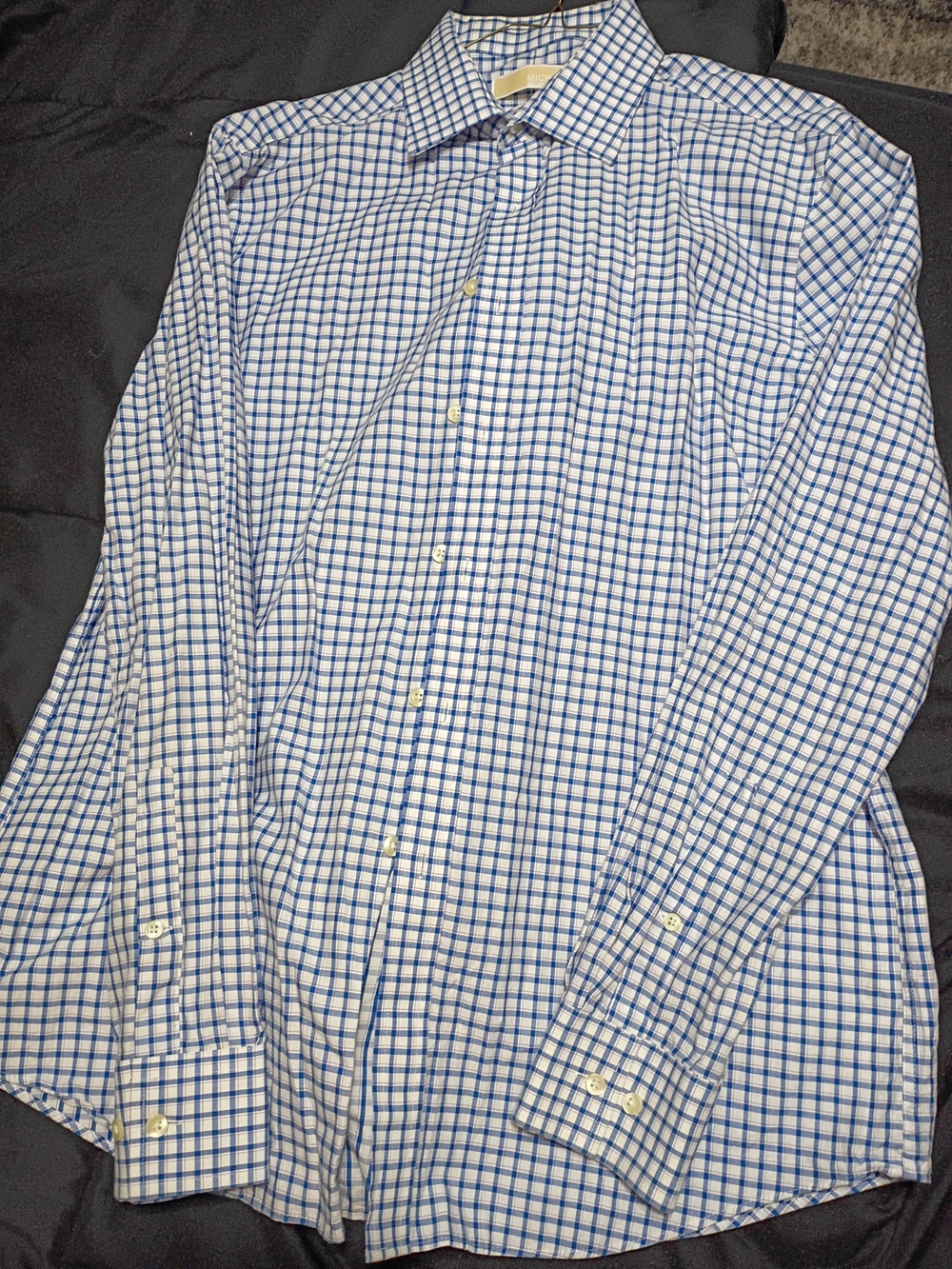 Michael Kors White Dress Shirt with Blue Windowpane Check